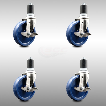 Service Caster 5 Inch 316SS Solid Poly Swivel 1-7/8 Inch Expanding Stem Caster Set Brake SCC SCC-SS316EX20S514-SPUS-TLB-178-4